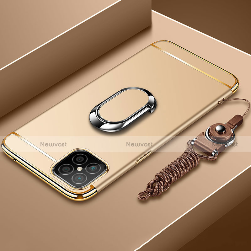 Luxury Metal Frame and Plastic Back Cover Case with Finger Ring Stand T01 for Huawei Nova 8 SE 5G Gold