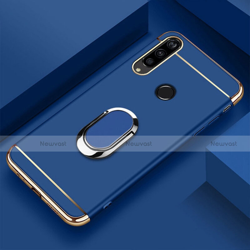 Luxury Metal Frame and Plastic Back Cover Case with Finger Ring Stand T01 for Huawei P Smart+ Plus (2019) Blue