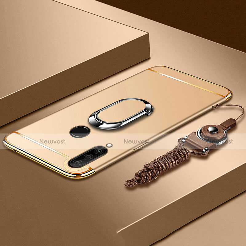 Luxury Metal Frame and Plastic Back Cover Case with Finger Ring Stand T01 for Huawei P30 Lite New Edition Gold