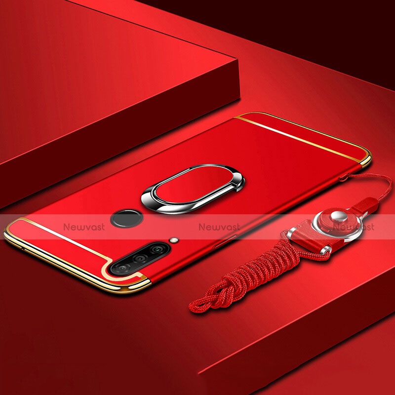 Luxury Metal Frame and Plastic Back Cover Case with Finger Ring Stand T01 for Huawei P30 Lite New Edition Red