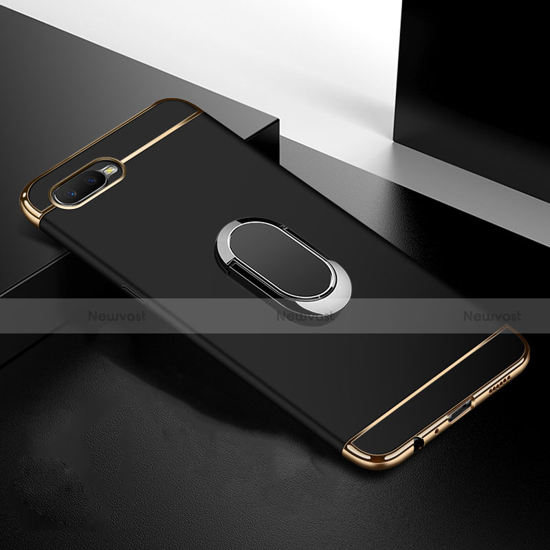 Luxury Metal Frame and Plastic Back Cover Case with Finger Ring Stand T01 for Oppo R17 Neo Black