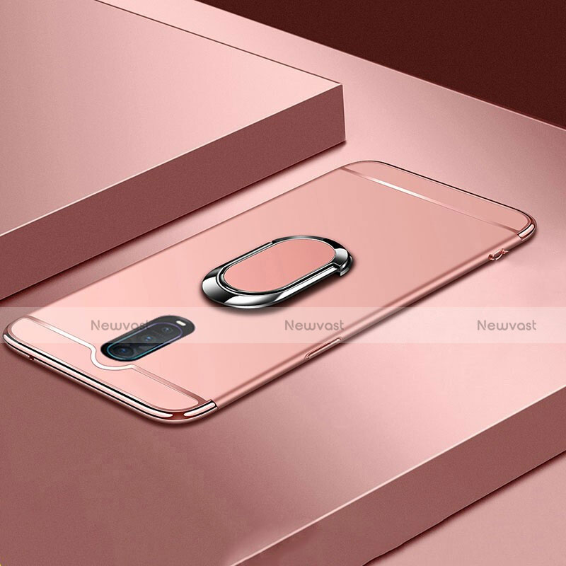 Luxury Metal Frame and Plastic Back Cover Case with Finger Ring Stand T01 for Oppo RX17 Pro