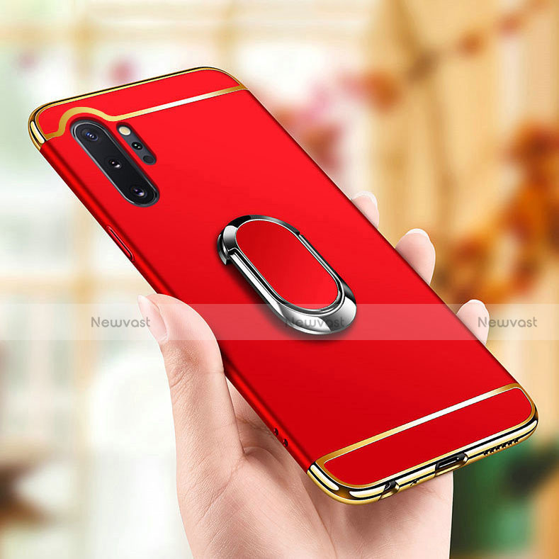 Luxury Metal Frame and Plastic Back Cover Case with Finger Ring Stand T01 for Samsung Galaxy Note 10 Plus 5G