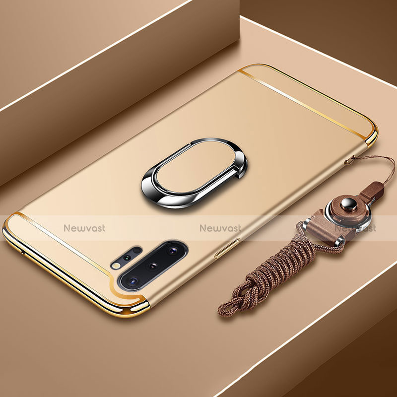 Luxury Metal Frame and Plastic Back Cover Case with Finger Ring Stand T01 for Samsung Galaxy Note 10 Plus 5G Gold