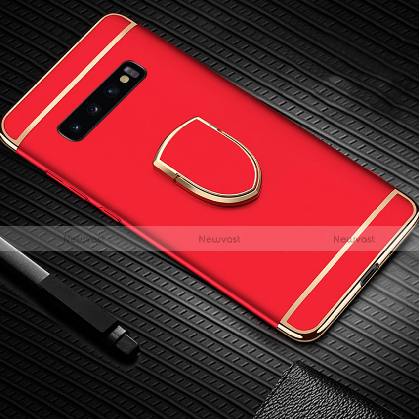 Luxury Metal Frame and Plastic Back Cover Case with Finger Ring Stand T01 for Samsung Galaxy S10