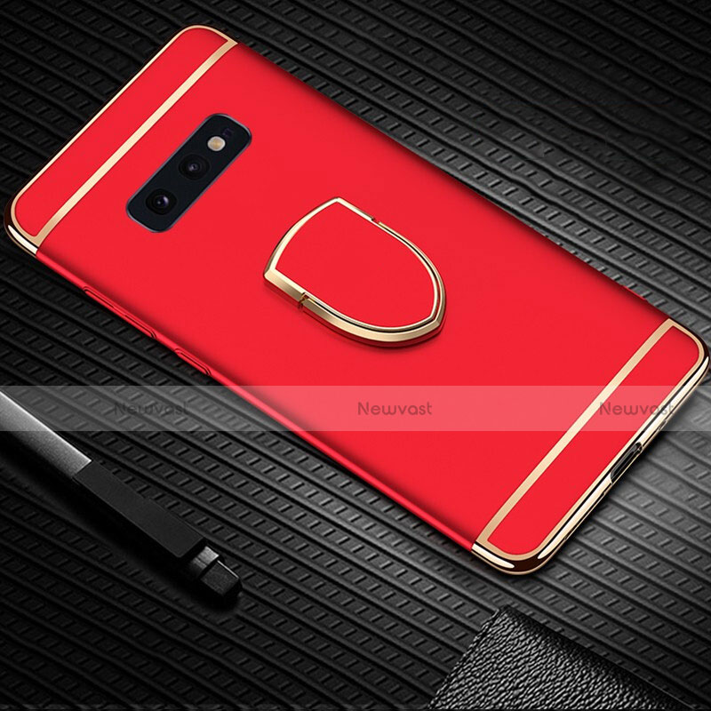 Luxury Metal Frame and Plastic Back Cover Case with Finger Ring Stand T01 for Samsung Galaxy S10e Red