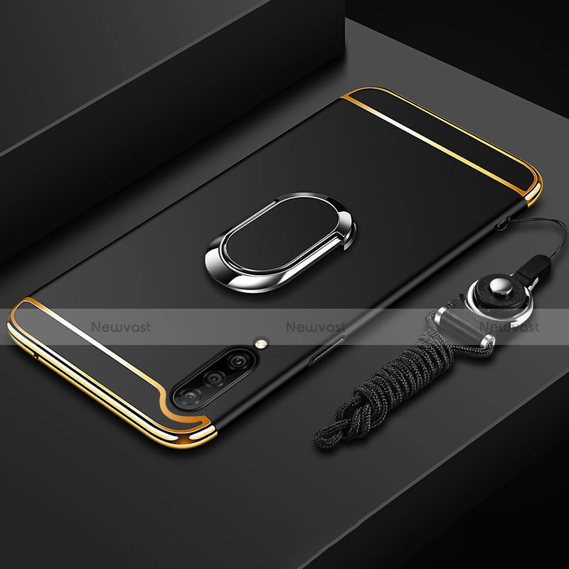 Luxury Metal Frame and Plastic Back Cover Case with Finger Ring Stand T01 for Xiaomi Mi A3 Black