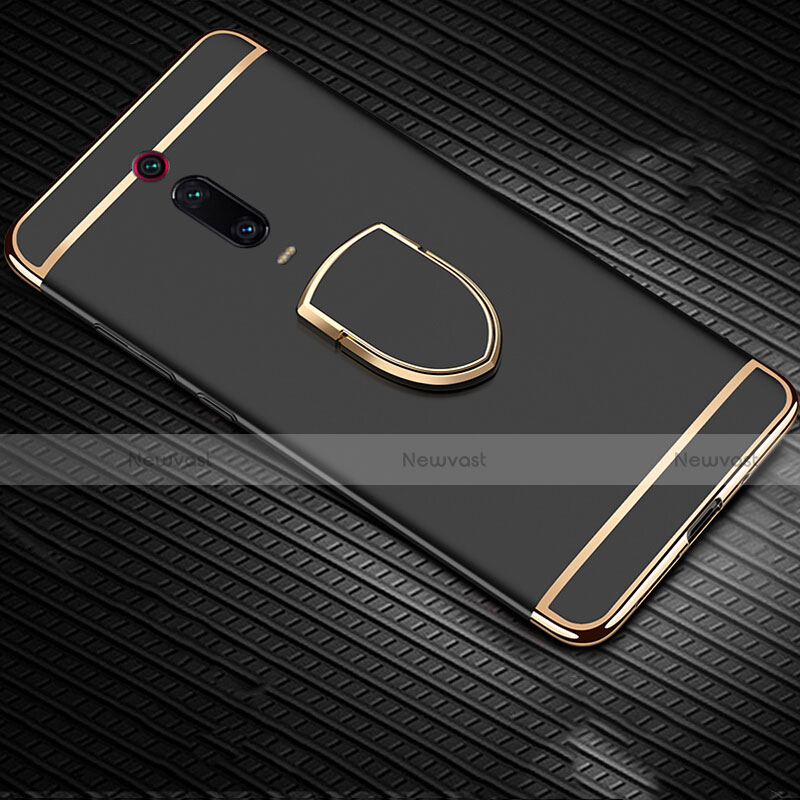 Luxury Metal Frame and Plastic Back Cover Case with Finger Ring Stand T01 for Xiaomi Redmi K20 Pro Black
