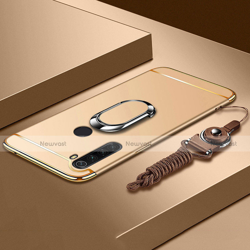 Luxury Metal Frame and Plastic Back Cover Case with Finger Ring Stand T01 for Xiaomi Redmi Note 8 (2021) Gold