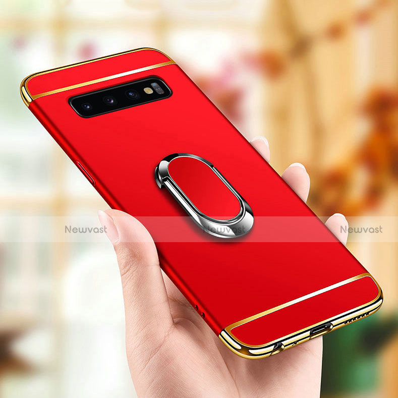 Luxury Metal Frame and Plastic Back Cover Case with Finger Ring Stand T02 for Samsung Galaxy S10 Plus