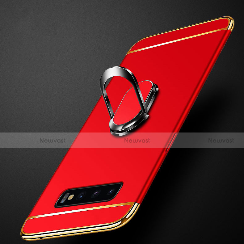 Luxury Metal Frame and Plastic Back Cover Case with Finger Ring Stand T02 for Samsung Galaxy S10 Plus