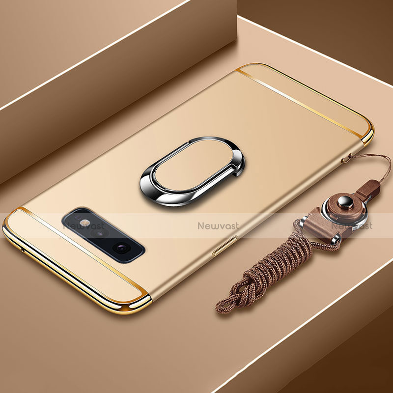 Luxury Metal Frame and Plastic Back Cover Case with Finger Ring Stand T02 for Samsung Galaxy S10e