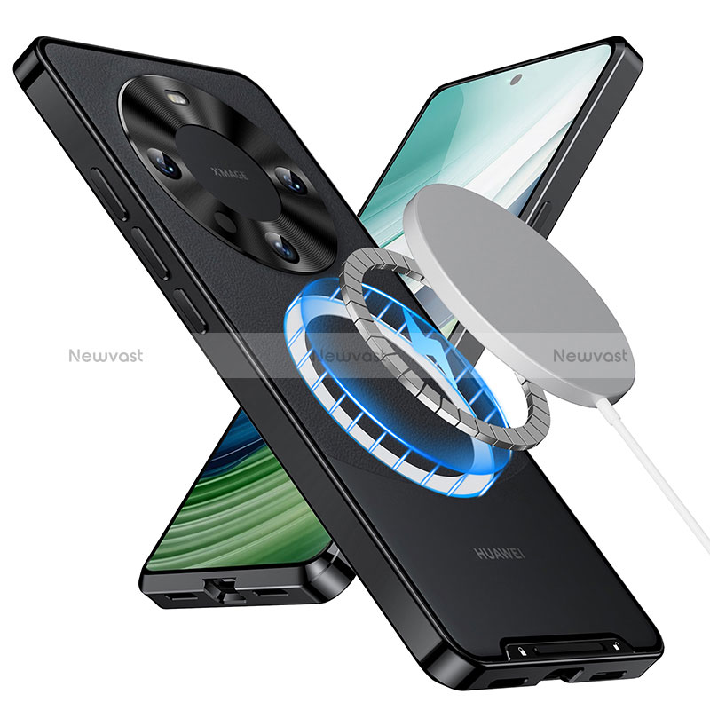 Luxury Metal Frame and Plastic Back Cover Case with Mag-Safe Magnetic for Huawei Mate 60 Black