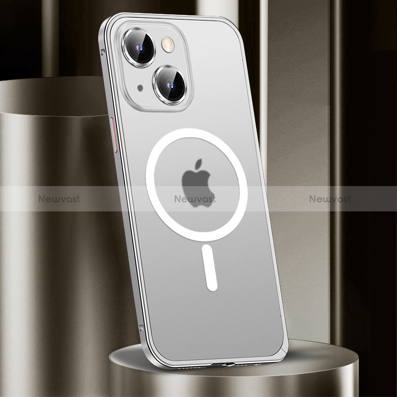 Luxury Metal Frame and Plastic Back Cover Case with Mag-Safe Magnetic JL2 for Apple iPhone 13 Silver