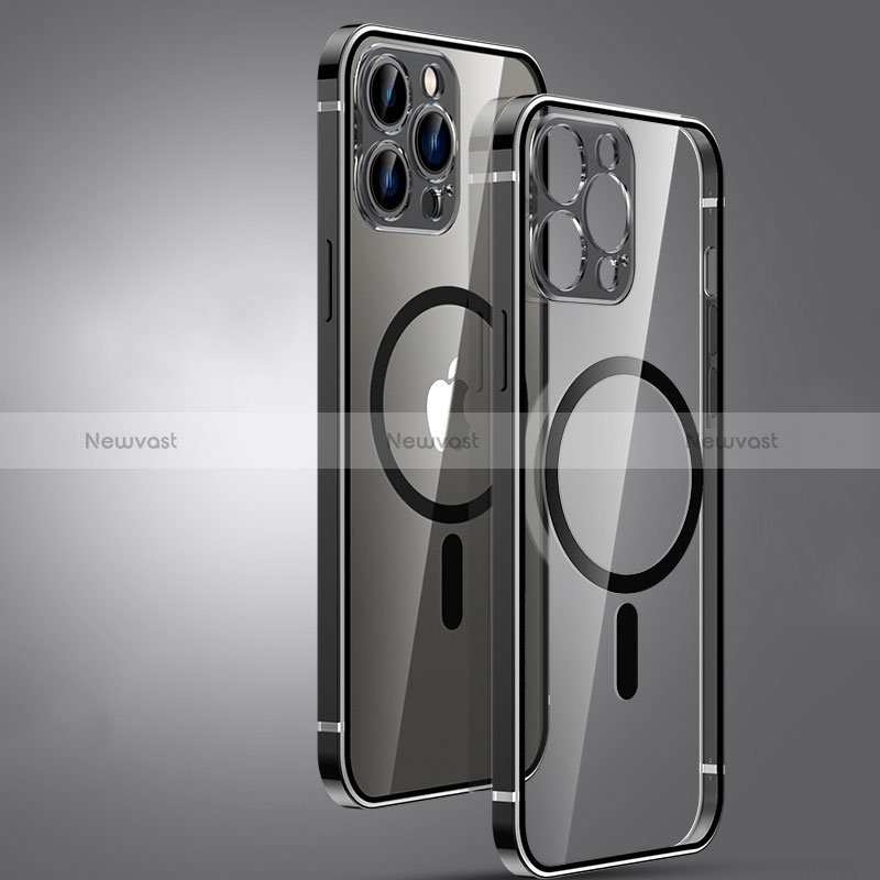 Luxury Metal Frame and Plastic Back Cover Case with Mag-Safe Magnetic JL3 for Apple iPhone 13 Pro Black