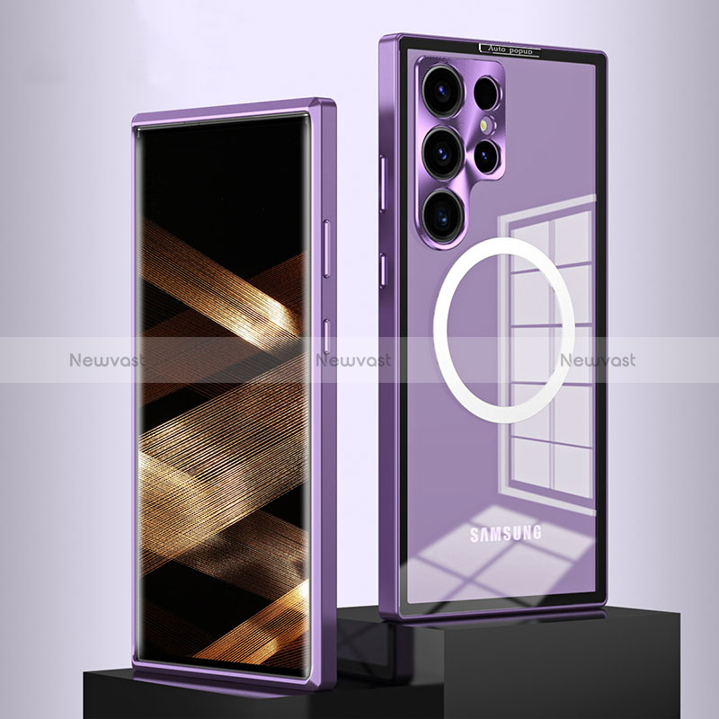 Luxury Metal Frame and Plastic Back Cover Case with Mag-Safe Magnetic LK1 for Samsung Galaxy S22 Ultra 5G Purple