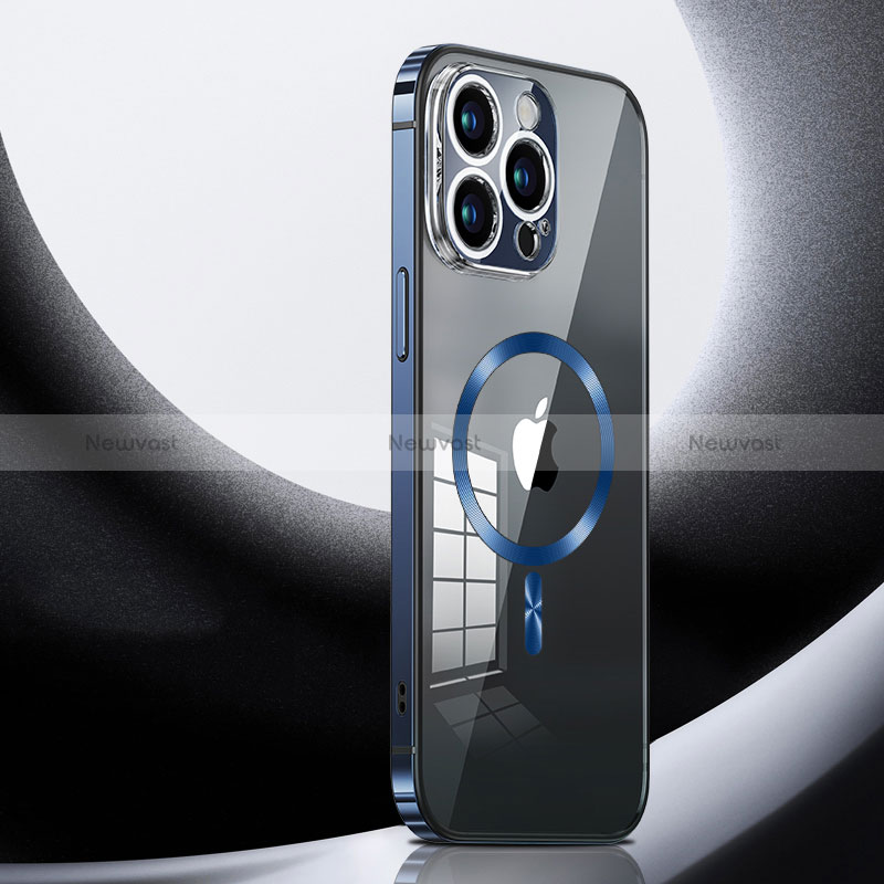 Luxury Metal Frame and Plastic Back Cover Case with Mag-Safe Magnetic LK3 for Apple iPhone 13 Pro Max Blue