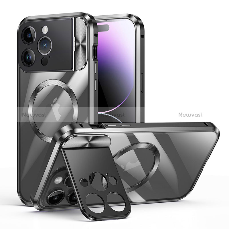 Luxury Metal Frame and Plastic Back Cover Case with Mag-Safe Magnetic LK4 for Apple iPhone 15 Pro Black