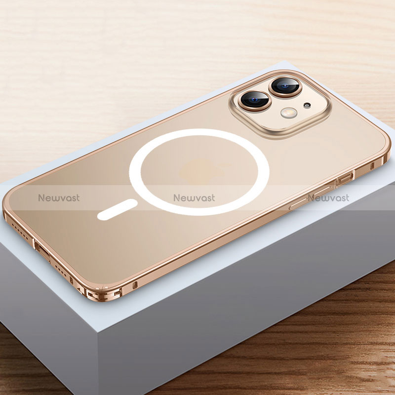 Luxury Metal Frame and Plastic Back Cover Case with Mag-Safe Magnetic QC2 for Apple iPhone 12 Gold