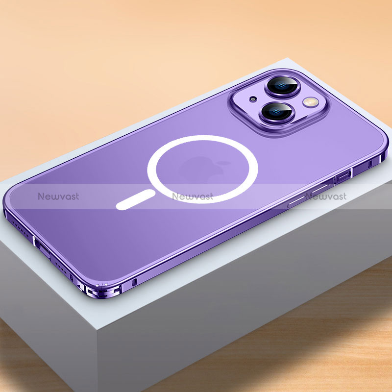 Luxury Metal Frame and Plastic Back Cover Case with Mag-Safe Magnetic QC2 for Apple iPhone 13 Mini Purple