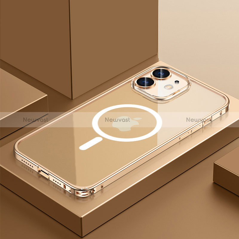 Luxury Metal Frame and Plastic Back Cover Case with Mag-Safe Magnetic QC3 for Apple iPhone 12 Gold