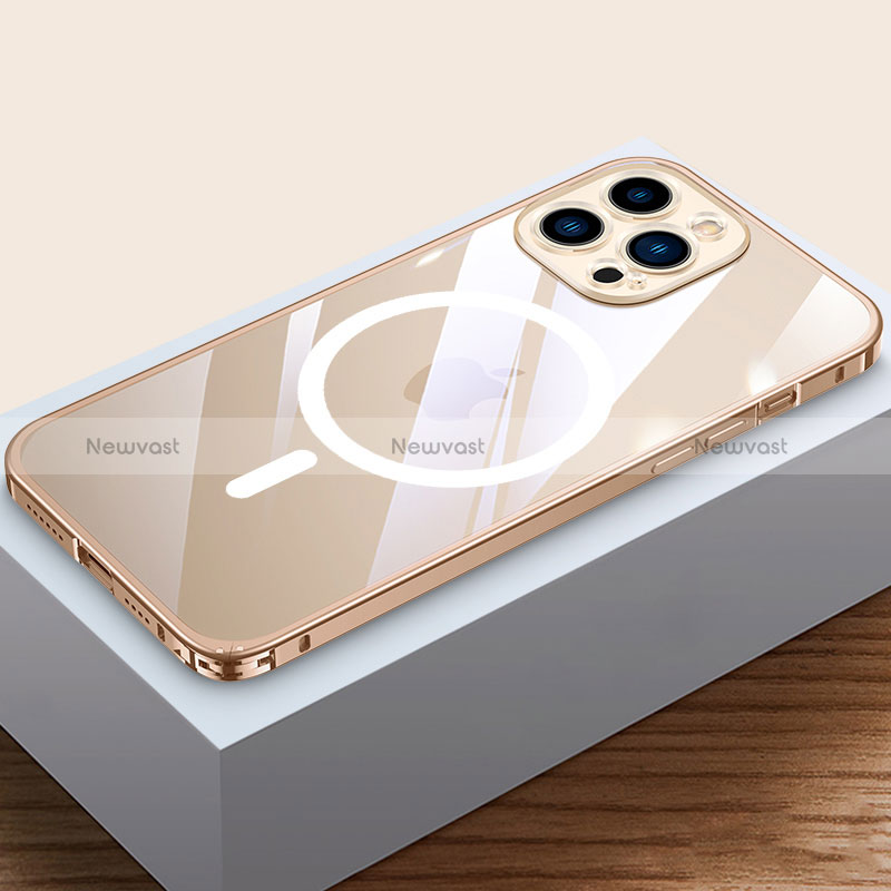 Luxury Metal Frame and Plastic Back Cover Case with Mag-Safe Magnetic QC4 for Apple iPhone 13 Pro Max