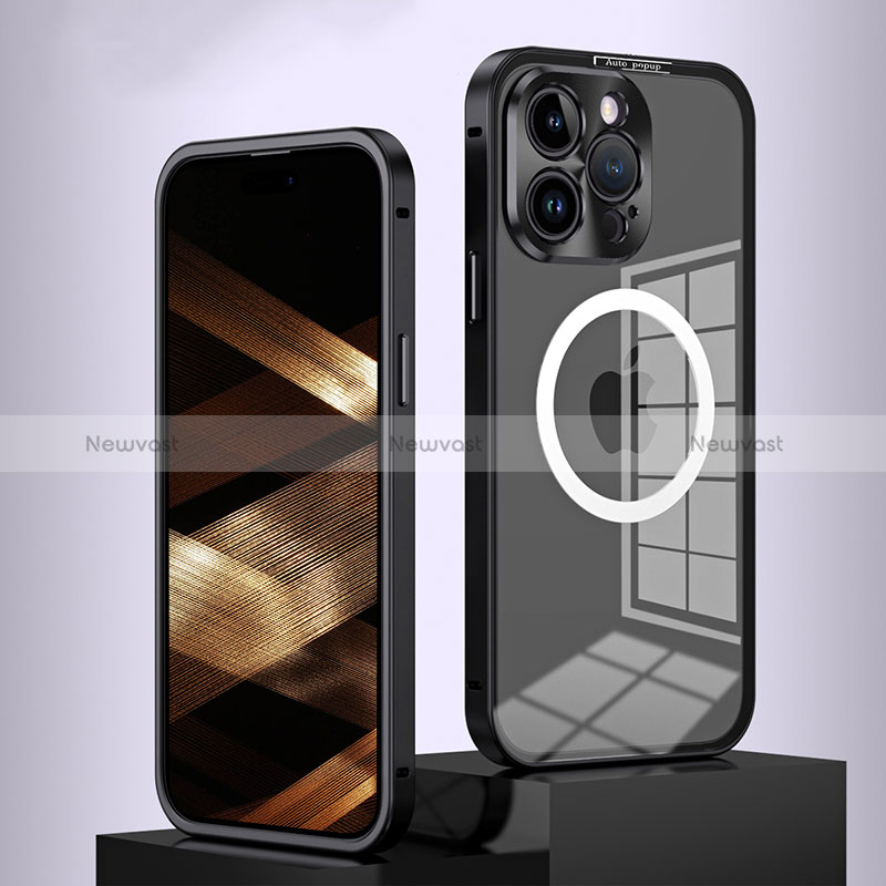 Luxury Metal Frame and Plastic Back Cover Case with Mag-Safe Magnetic QC5 for Apple iPhone 14 Pro Black