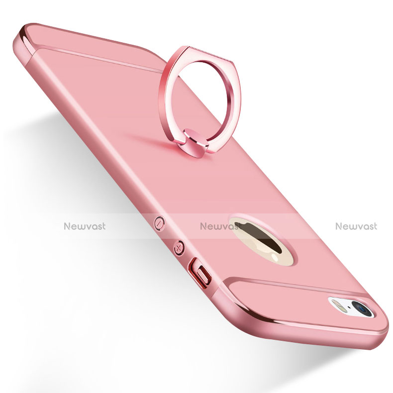 Luxury Metal Frame and Plastic Back Cover with Finger Ring Stand A01 for Apple iPhone 5 Pink