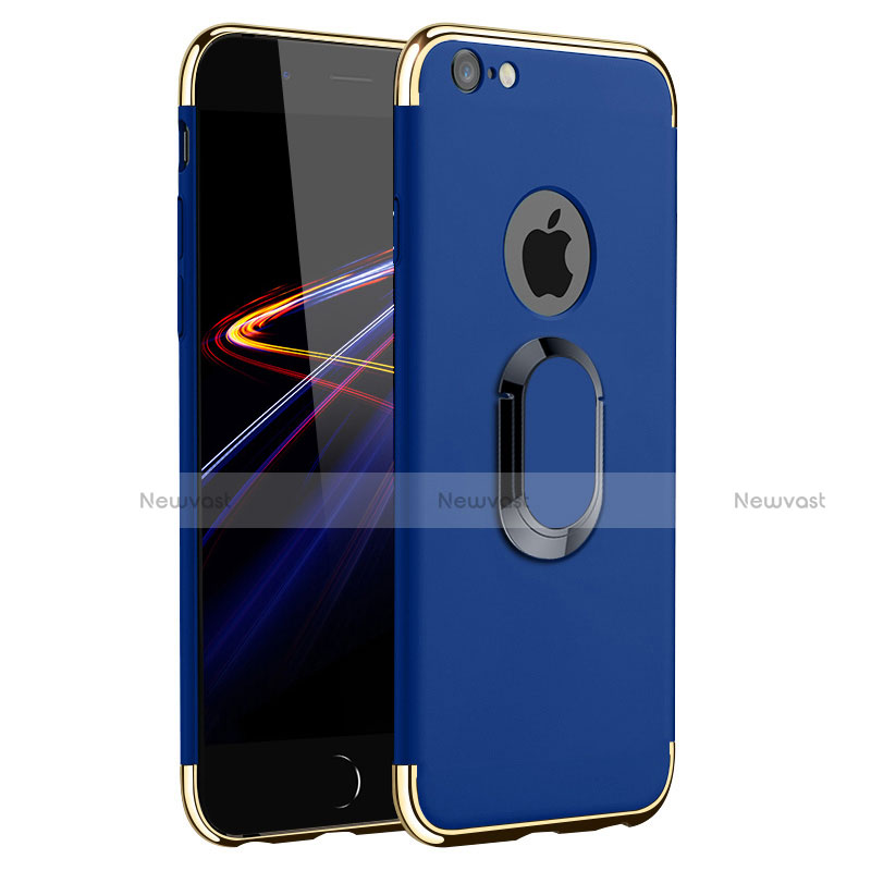 Luxury Metal Frame and Plastic Back Cover with Finger Ring Stand A01 for Apple iPhone 6 Plus Blue