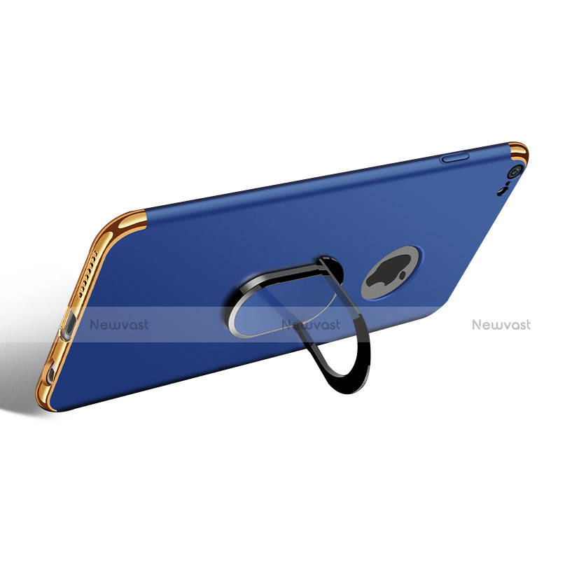 Luxury Metal Frame and Plastic Back Cover with Finger Ring Stand A01 for Apple iPhone 6 Plus Blue