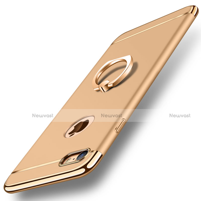 Luxury Metal Frame and Plastic Back Cover with Finger Ring Stand A01 for Apple iPhone 8 Gold