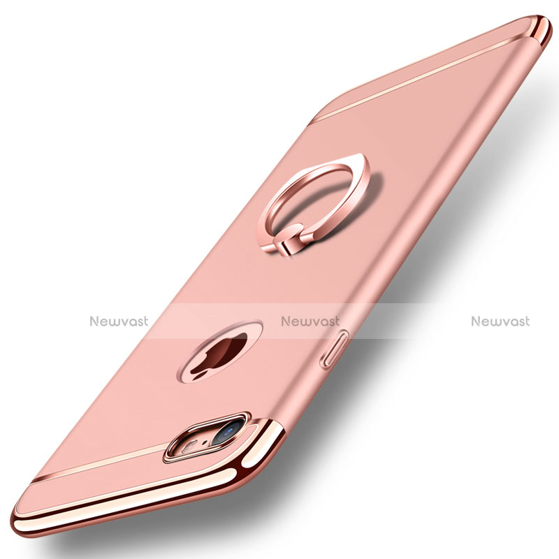 Luxury Metal Frame and Plastic Back Cover with Finger Ring Stand A01 for Apple iPhone SE (2020) Rose Gold