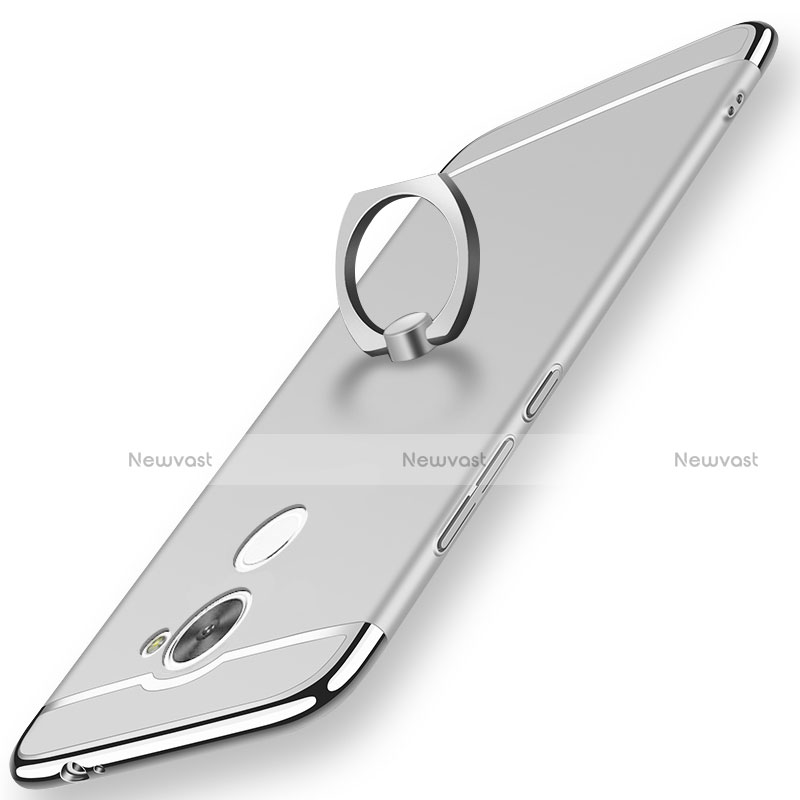 Luxury Metal Frame and Plastic Back Cover with Finger Ring Stand A01 for Huawei Enjoy 7 Plus Silver