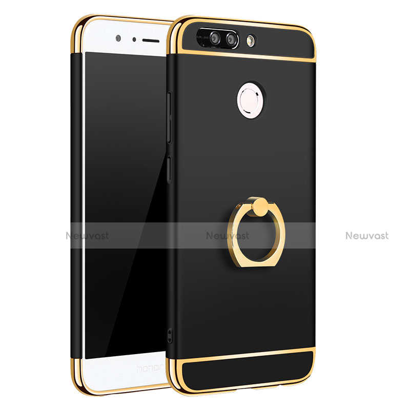 Luxury Metal Frame and Plastic Back Cover with Finger Ring Stand A01 for Huawei Honor 8 Pro Black