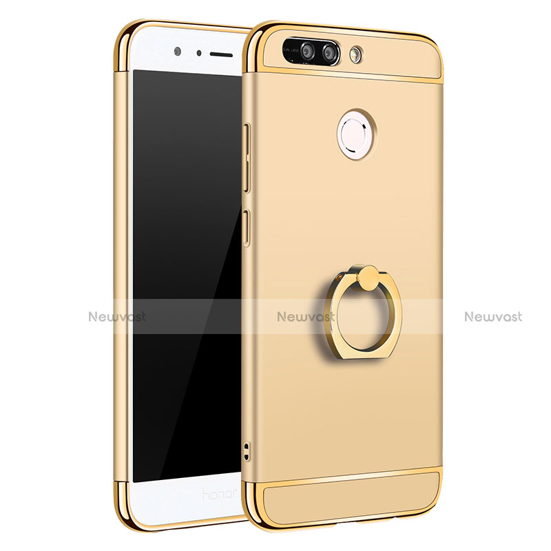 Luxury Metal Frame and Plastic Back Cover with Finger Ring Stand A01 for Huawei Honor 8 Pro Gold