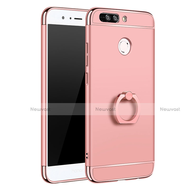 Luxury Metal Frame and Plastic Back Cover with Finger Ring Stand A01 for Huawei Honor 8 Pro Rose Gold