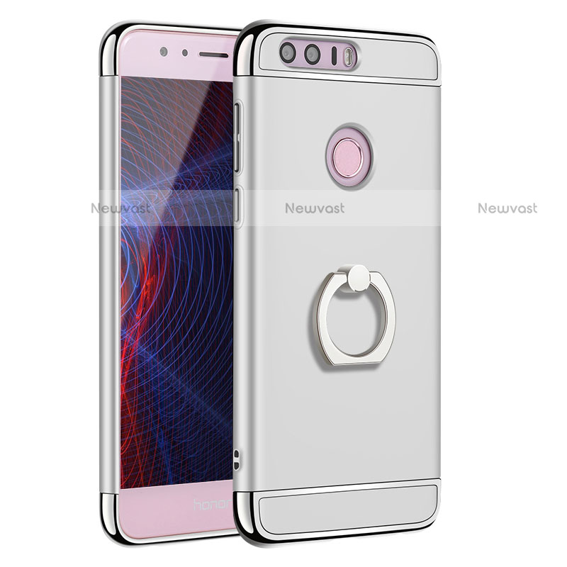 Luxury Metal Frame and Plastic Back Cover with Finger Ring Stand A01 for Huawei Honor 8 Silver