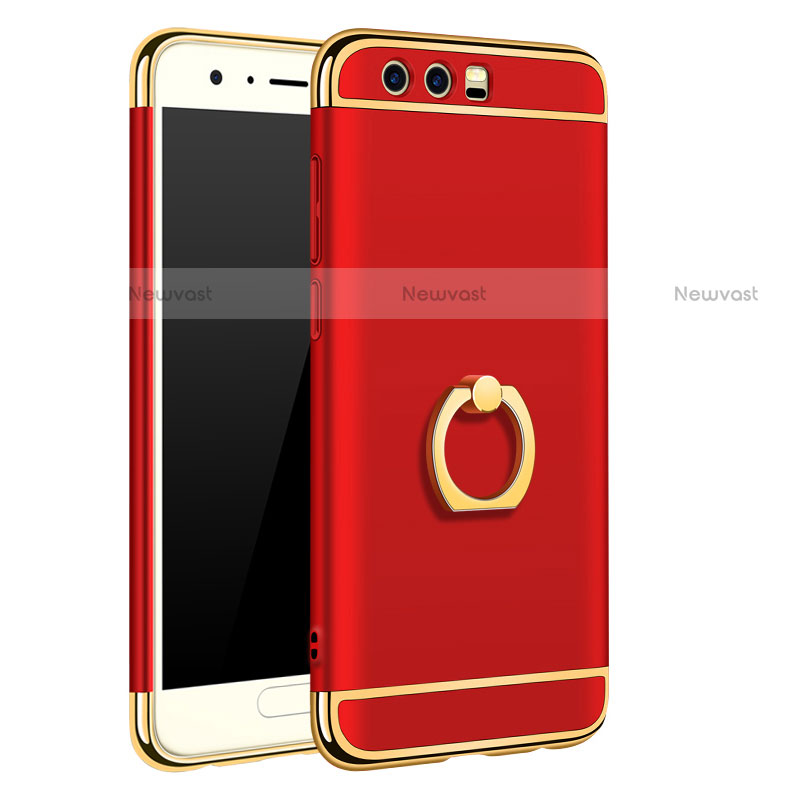 Luxury Metal Frame and Plastic Back Cover with Finger Ring Stand A01 for Huawei Honor 9 Red