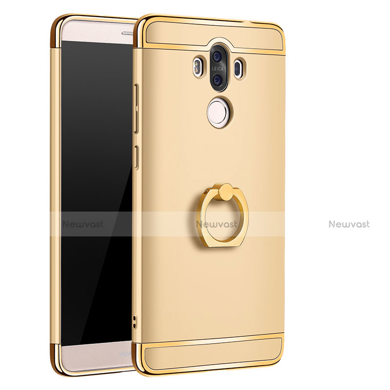 Luxury Metal Frame and Plastic Back Cover with Finger Ring Stand A01 for Huawei Mate 9 Gold