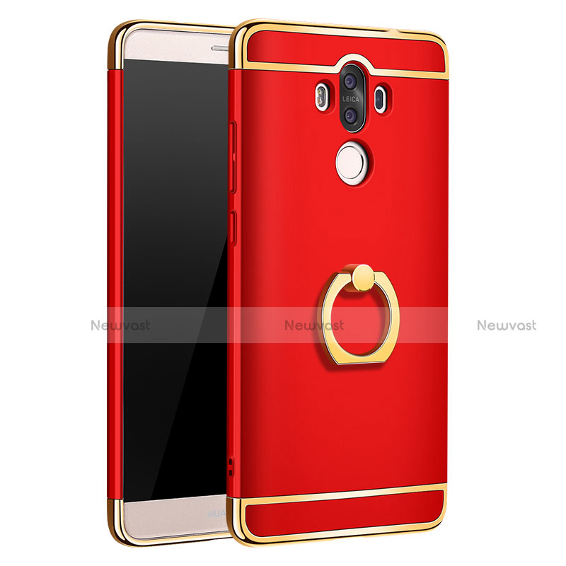 Luxury Metal Frame and Plastic Back Cover with Finger Ring Stand A01 for Huawei Mate 9 Red