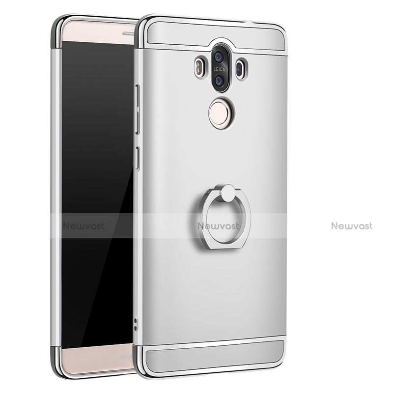 Luxury Metal Frame and Plastic Back Cover with Finger Ring Stand A01 for Huawei Mate 9 Silver
