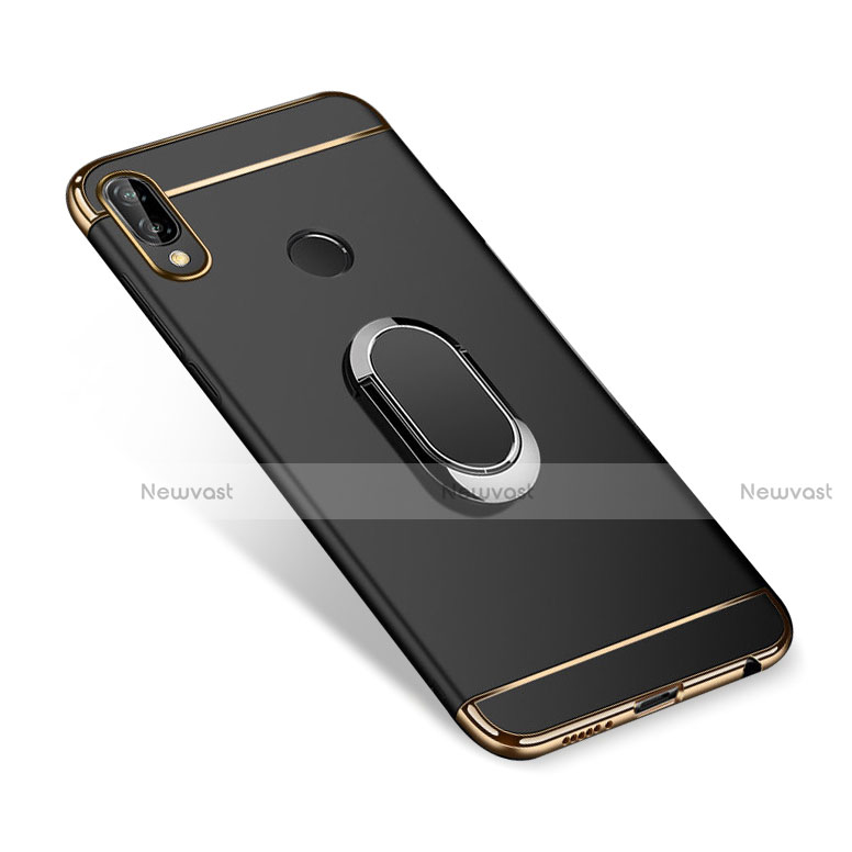 Luxury Metal Frame and Plastic Back Cover with Finger Ring Stand A01 for Huawei P Smart+ Plus Black