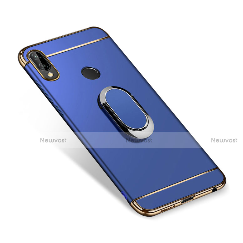 Luxury Metal Frame and Plastic Back Cover with Finger Ring Stand A01 for Huawei P Smart+ Plus Blue