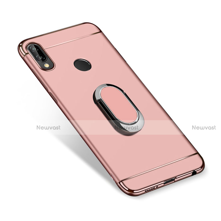 Luxury Metal Frame and Plastic Back Cover with Finger Ring Stand A01 for Huawei P Smart+ Plus Rose Gold