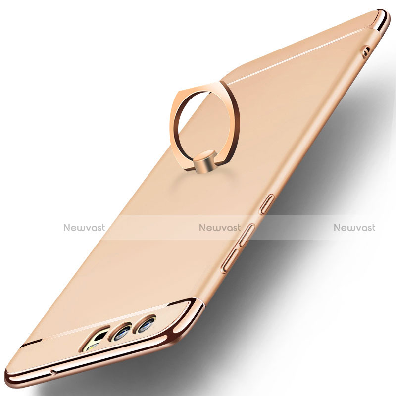 Luxury Metal Frame and Plastic Back Cover with Finger Ring Stand A01 for Huawei P10 Gold