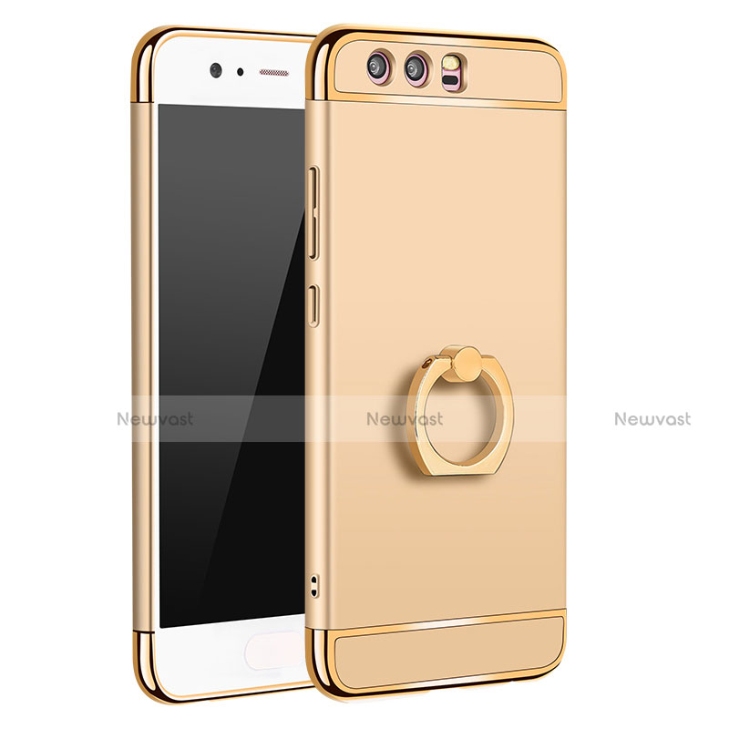 Luxury Metal Frame and Plastic Back Cover with Finger Ring Stand A01 for Huawei P10 Gold