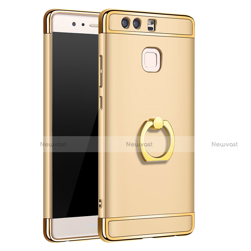 Luxury Metal Frame and Plastic Back Cover with Finger Ring Stand A01 for Huawei P9 Gold
