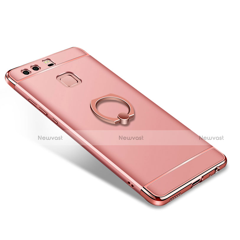 Luxury Metal Frame and Plastic Back Cover with Finger Ring Stand A01 for Huawei P9 Plus