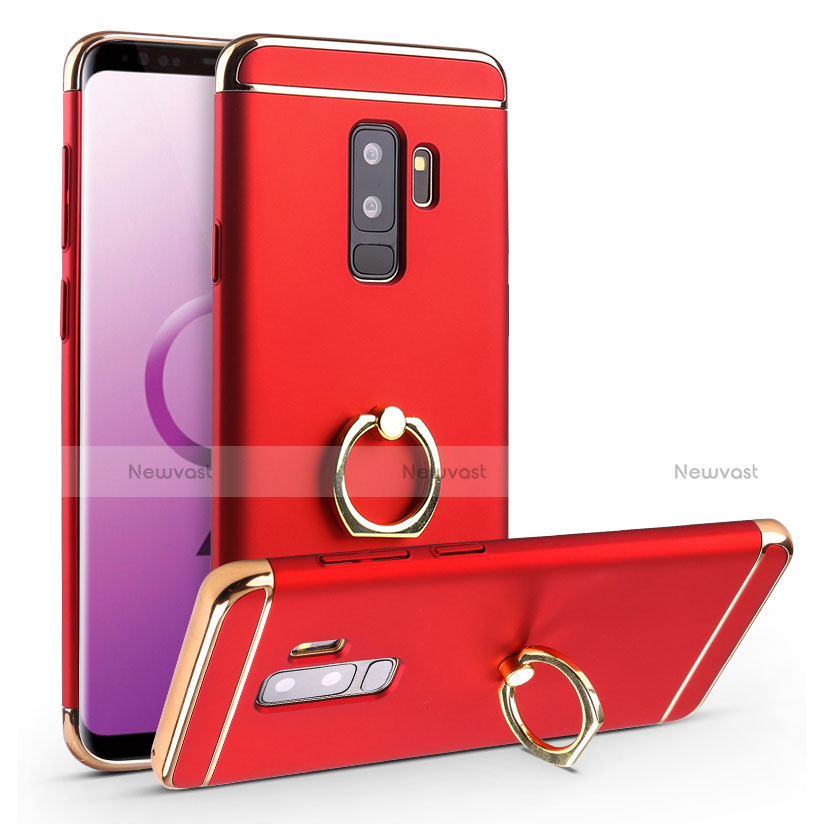 Luxury Metal Frame and Plastic Back Cover with Finger Ring Stand A01 for Samsung Galaxy S9 Plus Red