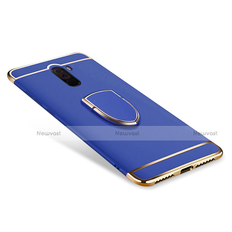 Luxury Metal Frame and Plastic Back Cover with Finger Ring Stand A01 for Xiaomi Pocophone F1 Blue
